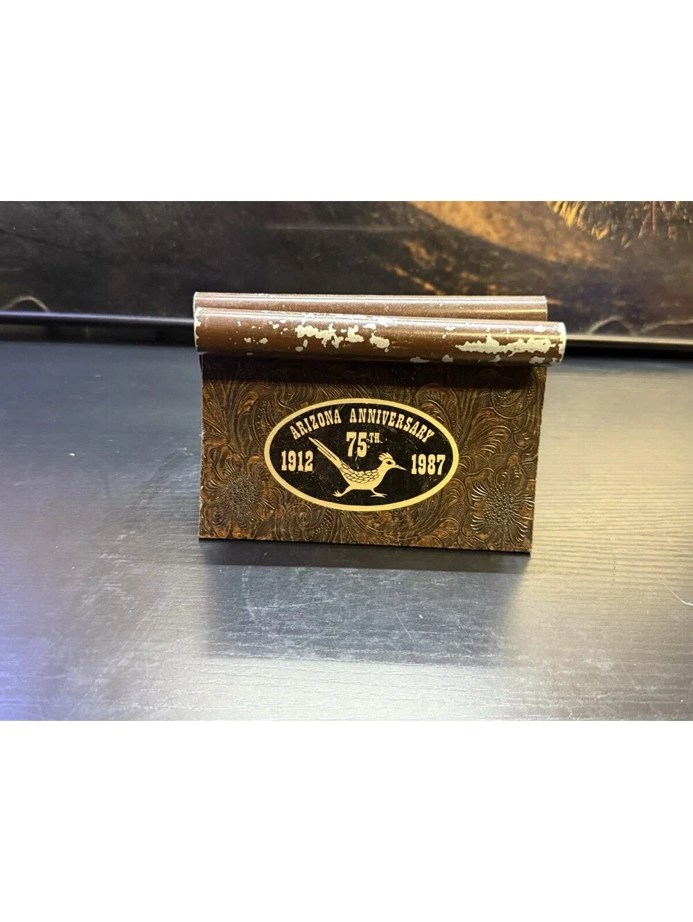Vintage 1987 Arizona 75th Anniversary Roadrunner Metal Napkin Letter Holder